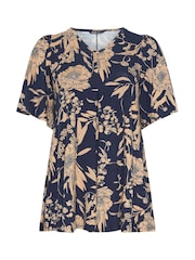 Yours Curve Navy Pleated Front Top - Image 5 of 5