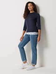 M&Co Blue Lace Hem 3/4 Sleeve Top - Image 2 of 5