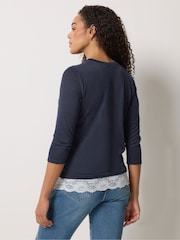 M&Co Blue Lace Hem 3/4 Sleeve Top - Image 3 of 5