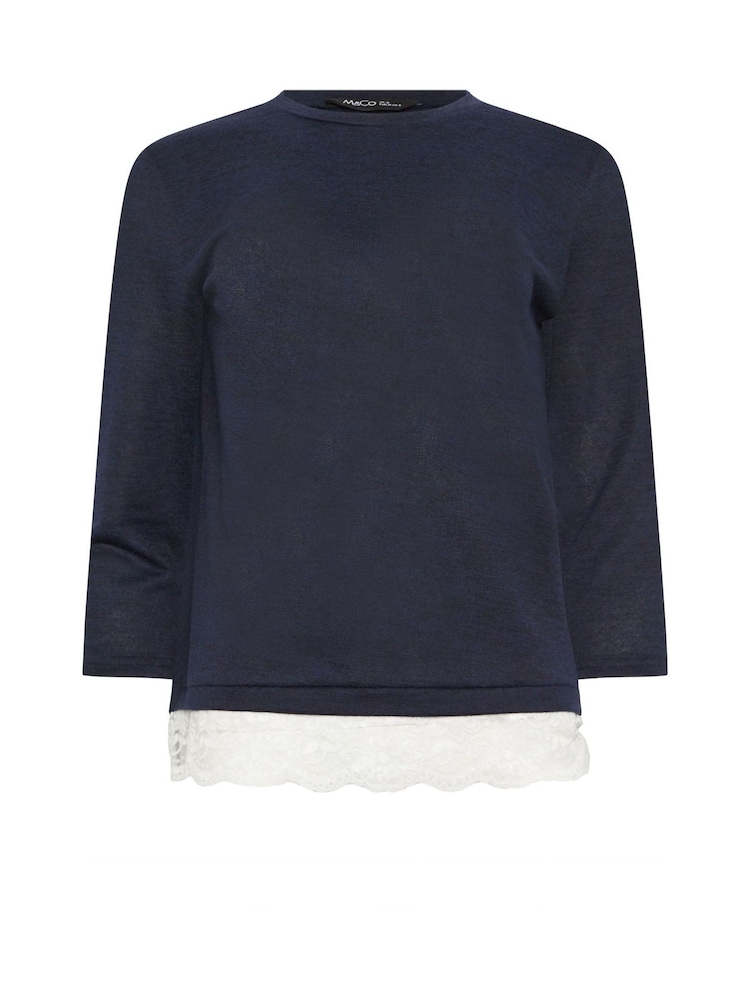 M&Co Blue Lace Hem 3/4 Sleeve Top - Image 5 of 5