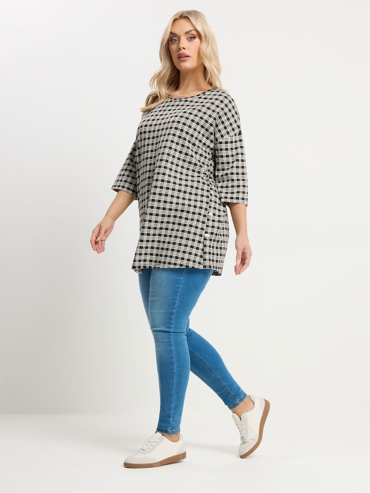 Yours Curve Black Check Side Button Detail Top - Image 2 of 6