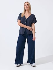 Yours Curve Blue Short Sleeve Limited Long Sleeve Knitted Top - Image 2 of 5