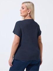 Yours Curve Blue Short Sleeve Limited Long Sleeve Knitted Top - Image 3 of 5