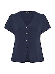 Yours Curve Blue Short Sleeve Limited Long Sleeve Knitted Top - Image 5 of 5