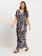 Yours Curve Blue Floral Wrap Dress - Image 2 of 5