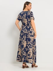 Yours Curve Blue Floral Wrap Dress - Image 3 of 5