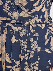 Yours Curve Blue Floral Wrap Dress - Image 4 of 5