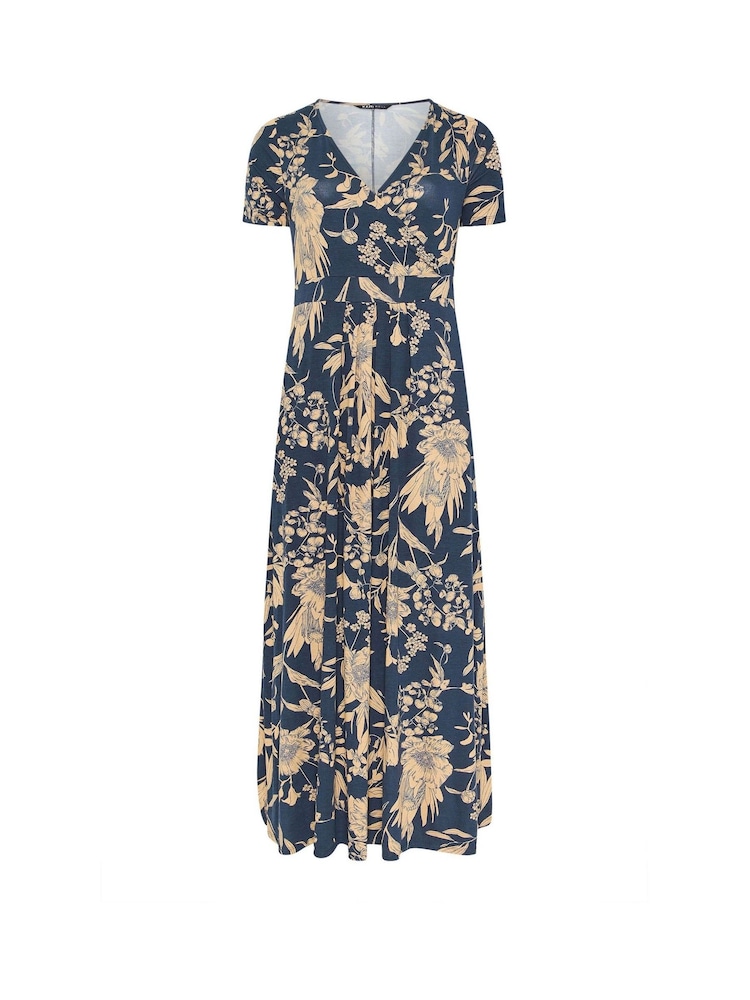 Yours Curve Blue Floral Wrap Dress - Image 5 of 5