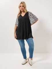 Yours Curve Contrast Sleeve Blouse - Imaginea 2 din 5