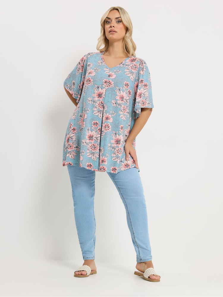 Yours Curve Blue Pleated Front Top - Image 2 of 5