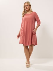 Yours Curve Orange Ribbed Drape Pocket Dress - Image 3 of 5