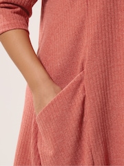 Yours Curve Orange Ribbed Drape Pocket Dress - Image 4 of 5