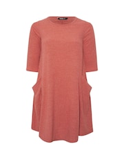 Yours Curve Orange Ribbed Drape Pocket Dress - Image 5 of 5