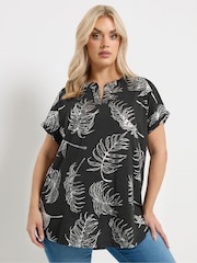 Yours Curve Leaf Print Notch Neck Top - Bild 1 von 5