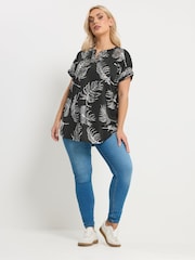 Yours Curve Leaf Print Notch Neck Top - Bild 2 von 5