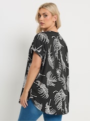 Yours Curve Leaf Print Notch Neck Top - Bild 3 von 5