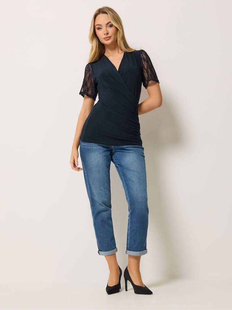 M&Co Blue Short Sleeve  Wrap Top - Image 2 of 5