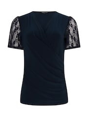 M&Co Blue Short Sleeve  Wrap Top - Image 5 of 5