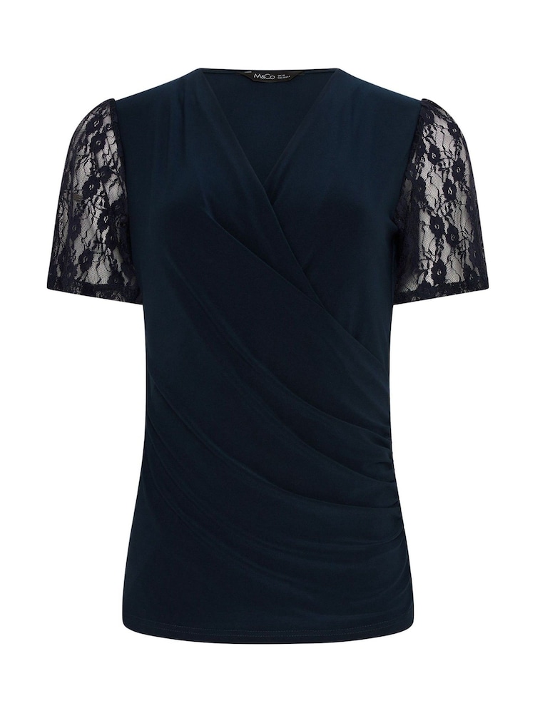 M&Co Blue Short Sleeve  Wrap Top - Image 5 of 5