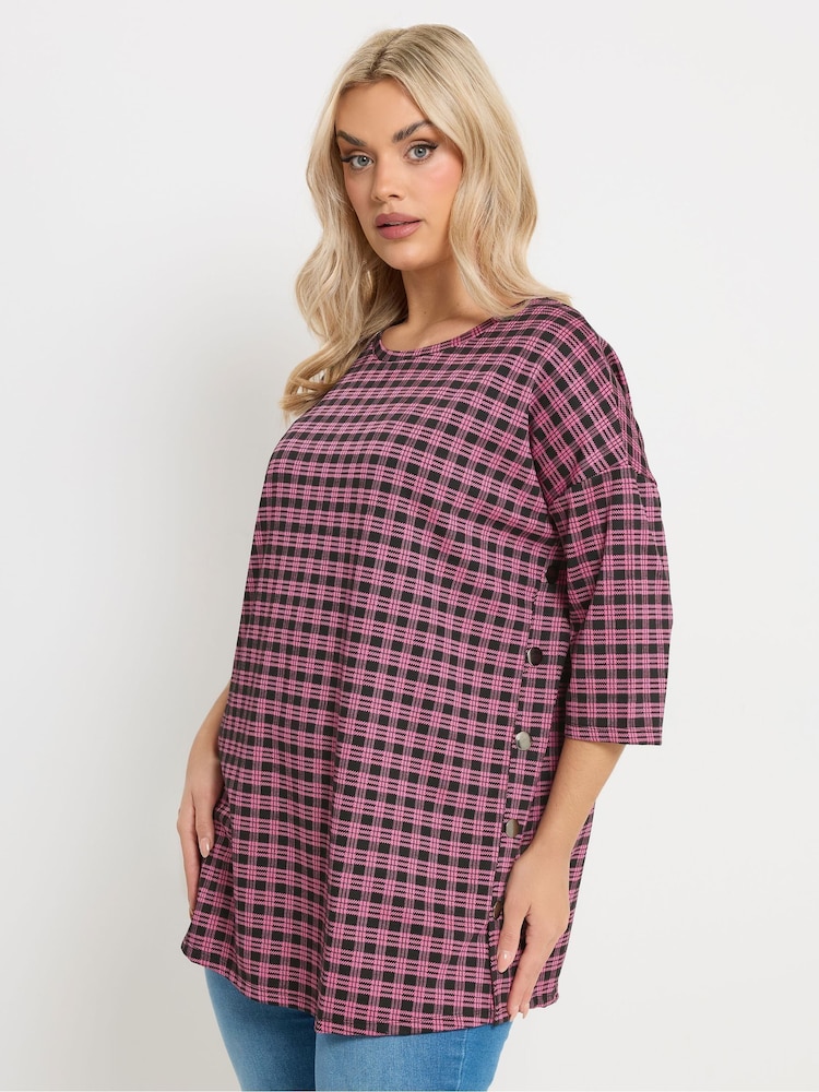 Yours Curve Pink Check Side Button Detail Top - Image 1 of 6