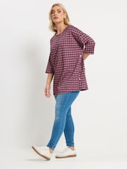 Yours Curve Pink Check Side Button Detail Top - Image 2 of 6