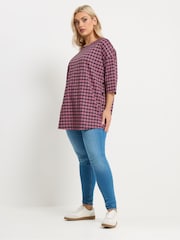 Yours Curve Pink Check Side Button Detail Top - Image 3 of 6