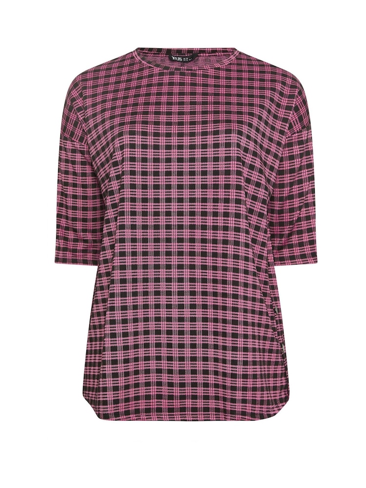 Yours Curve Pink Check Side Button Detail Top - Image 6 of 6