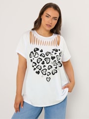 Yours Curve White Leopard Heart Slash Detail Top - Image 1 of 5