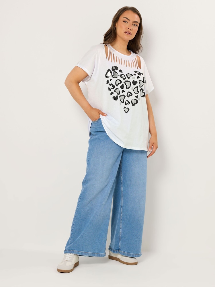 Yours Curve White Leopard Heart Slash Detail Top - Image 2 of 5 Yours Curve White Leopard Heart Slash Detail Top - Image 2 of 5
