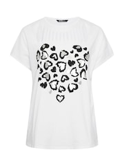 Yours Curve White Leopard Heart Slash Detail Top - Image 5 of 5