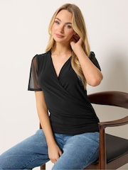 M&Co Black Short Sleeve  Wrap Top - Image 1 of 5