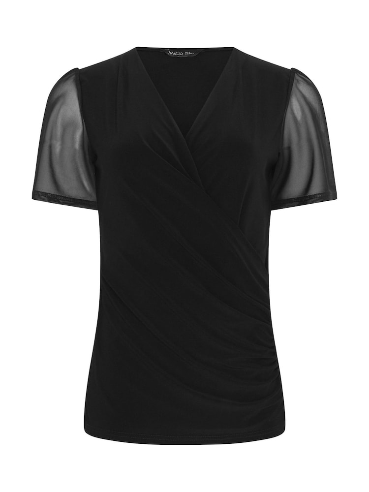 M&Co Black Short Sleeve  Wrap Top - Image 5 of 5