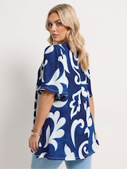 Yours Curve Blue Textured Pleated Front Blouse - Image 2 of 5