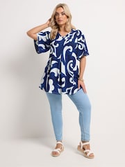 Yours Curve Blue Textured Pleated Front Blouse - Image 3 of 5