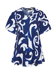 Yours Curve Blue Textured Pleated Front Blouse - Image 5 of 5