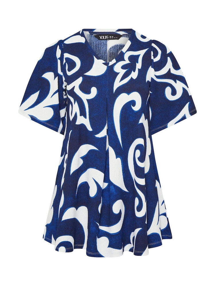 Yours Curve Blue Textured Pleated Front Blouse - Image 5 of 5