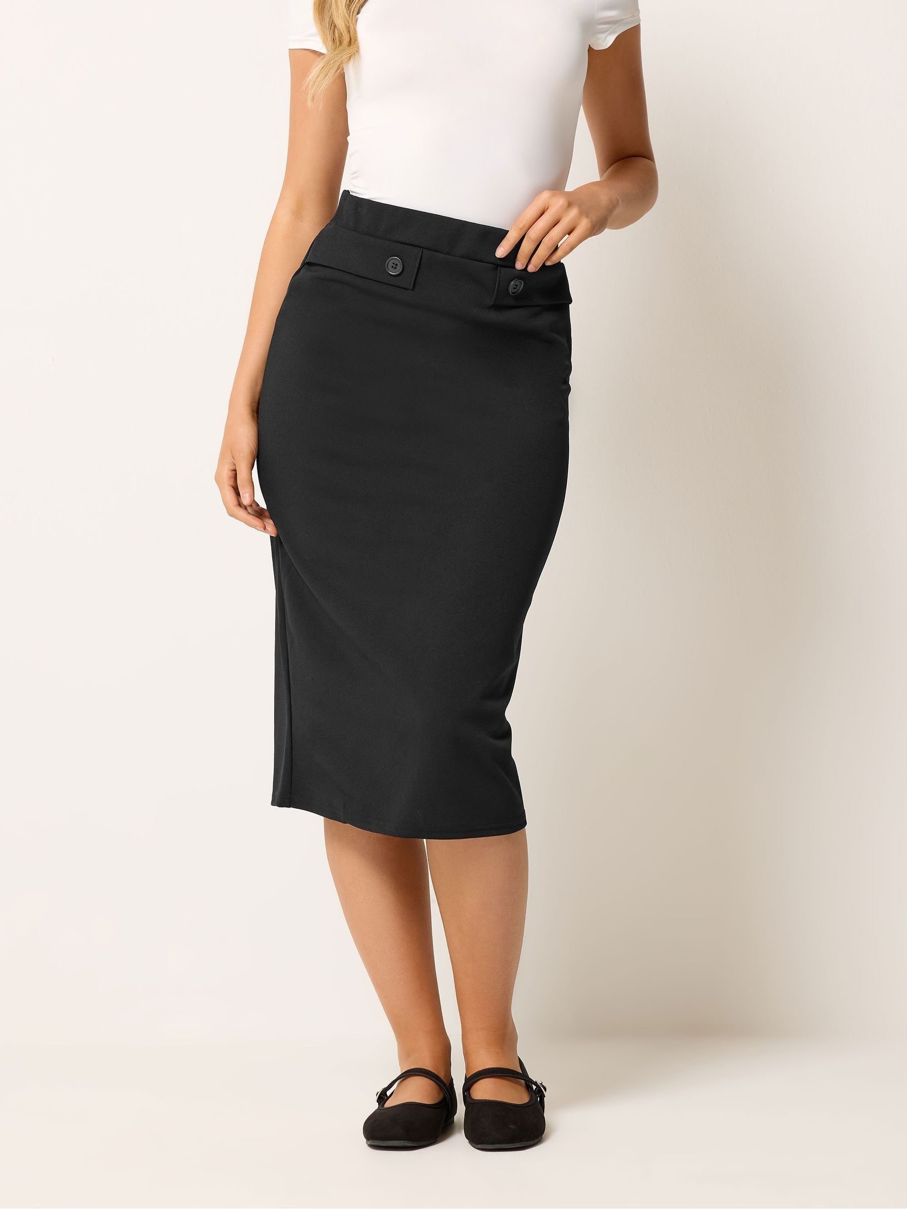 M & Co Women's Black Button Detail Pencil Skirt