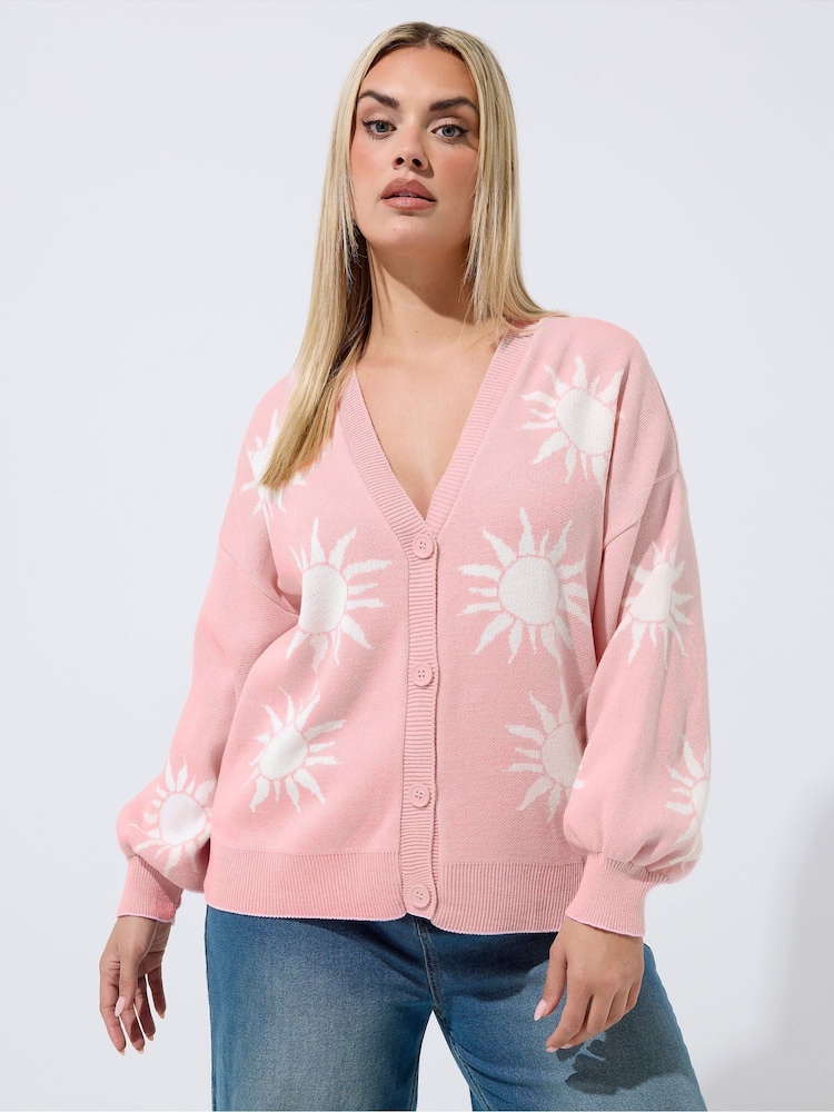 Yours Curve Pink Limited Balloon Sleeve Cardigan - Image 1 of 6