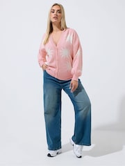 Yours Curve Pink Limited Balloon Sleeve Cardigan - Image 3 of 6