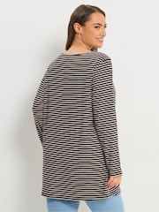 Yours Curve Black Ribbed Stripe Studded Detail T-Shirt - Image 4 of 6