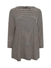 Yours Curve Black Ribbed Stripe Studded Detail T-Shirt - Image 6 of 6