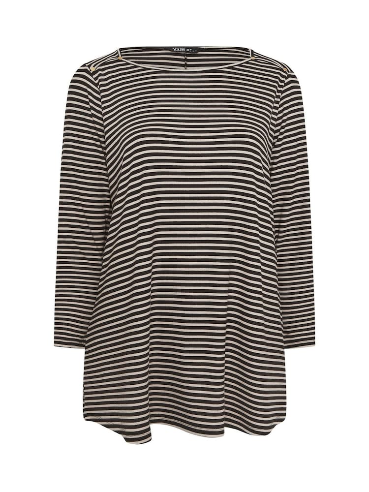 Yours Curve Black Ribbed Stripe Studded Detail T-Shirt - Image 6 of 6
