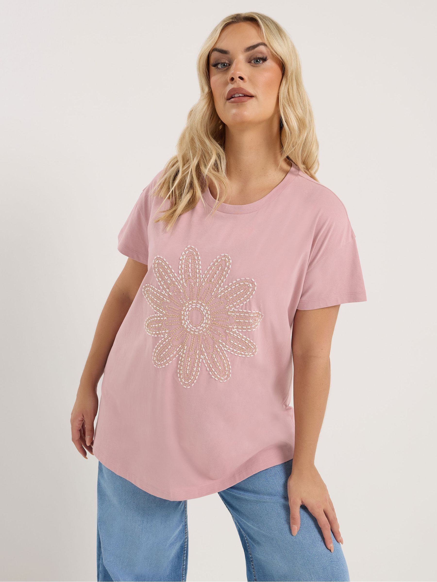 Buy Yours Curve Pink Placement Core T-Shirt from Next USA