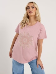 Yours Curve Pink Placement Core T-Shirt - Image 1 of 5