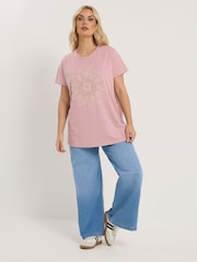 Yours Curve Pink Placement Core T-Shirt - Image 2 of 5