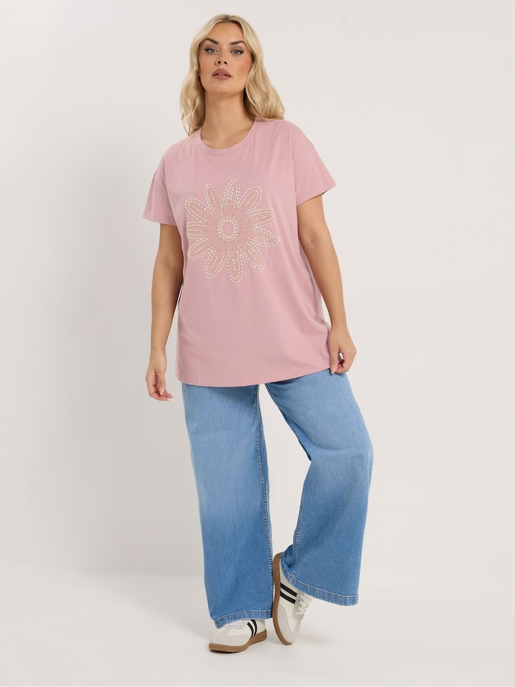 Yours Curve Pink Placement Core T-Shirt - Image 2 of 5