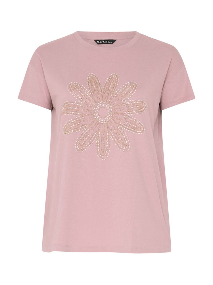 Yours Curve Pink Placement Core T-Shirt - Image 5 of 5