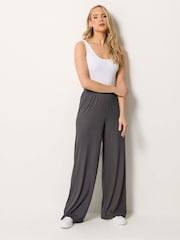 Long Tall Sally Grey Ribbed Wide Leg Trousers - Image 1 of 4