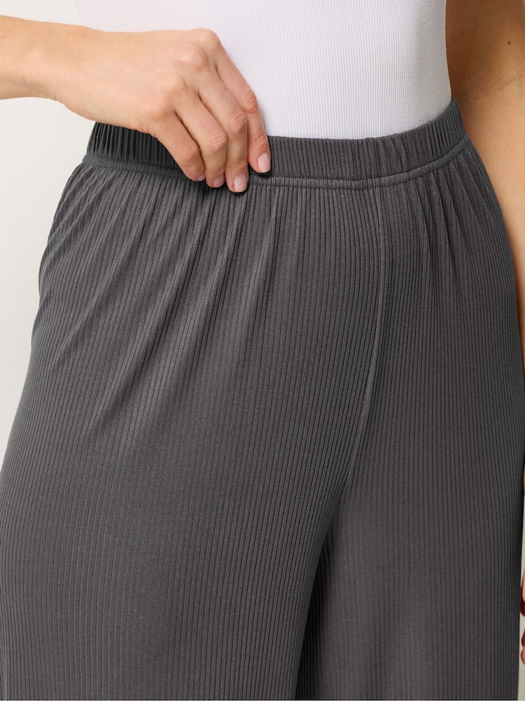 Long Tall Sally Grey Ribbed Wide Leg Trousers - Image 4 of 4