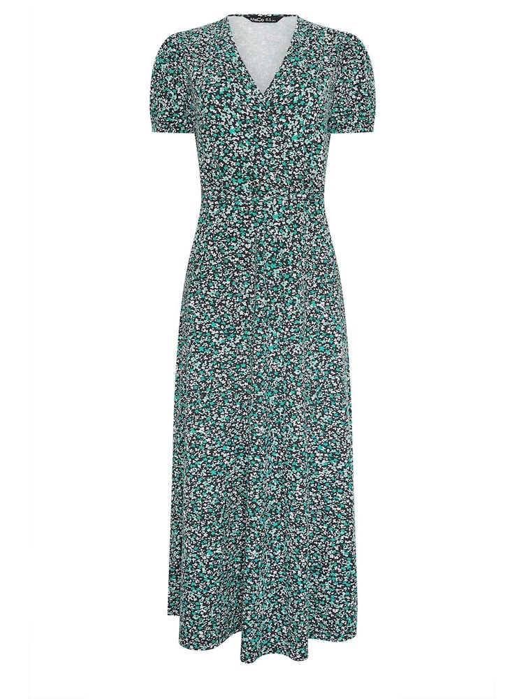 M&Co Green Ditsy Floral Maxi Wrap Dress - Image 2 of 2